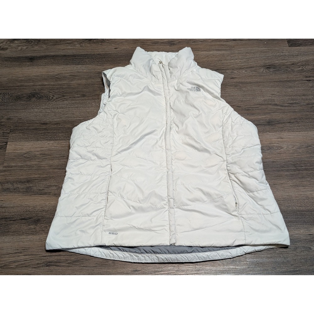 The‎ North Face Womens 550 Down Quilted Puffer Vest White XXL Full Zip Mock Neck